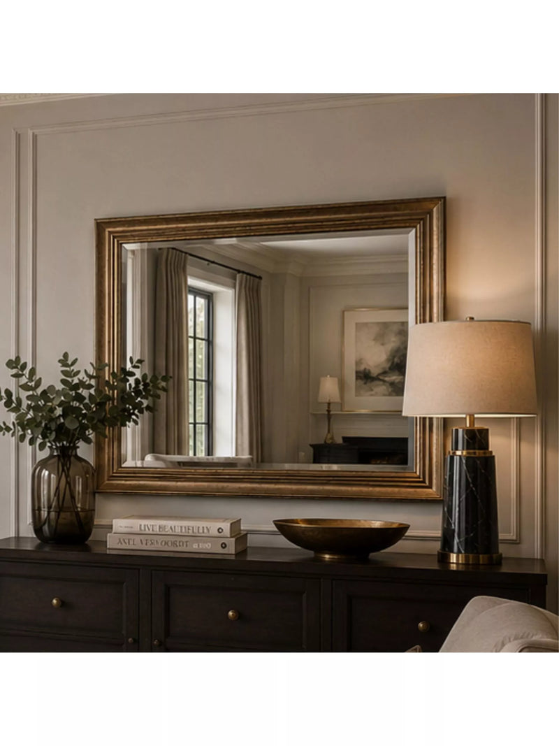 Yearn ribbed rectangular wall mirror in champagne finish (British brand)