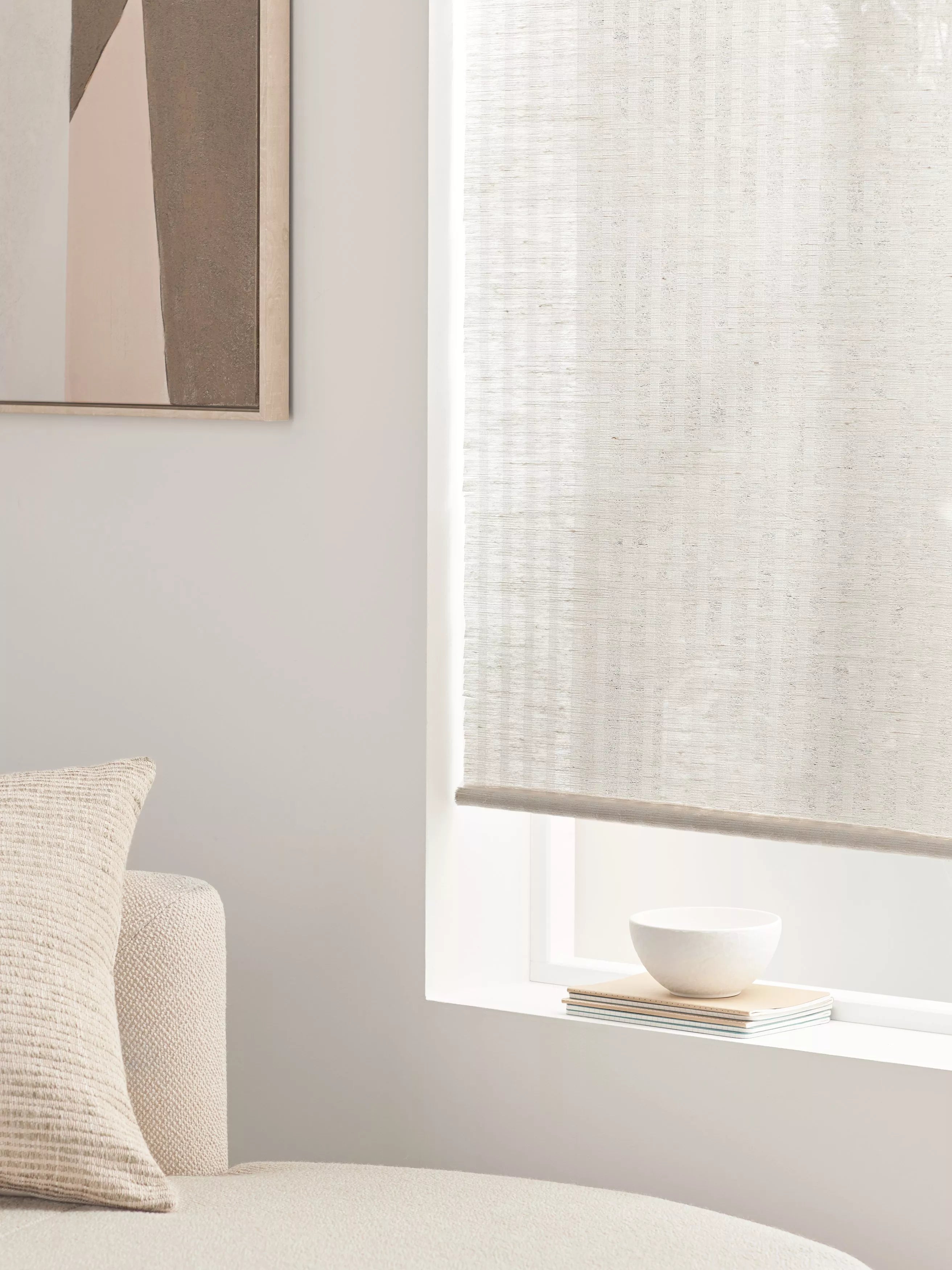 John Lewis jute cordless blind in white, UK version