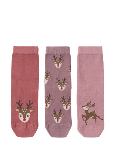 John Lewis Lindex Kids' Reindeer Anti Slip Ankle Socks, Light Dusty Pink, Pack of 3- Buy online at McGrocer