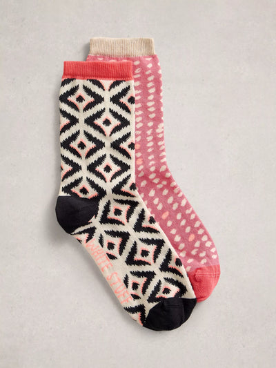 John Lewis White Stuff Geo Print Ankle Socks, Pack of 2, Pink/Multi- Buy online at McGrocer
