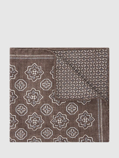 John Lewis Reiss Gian Silk Floral Medallion Pocket Square, Chocolate Brown- Buy online at McGrocer