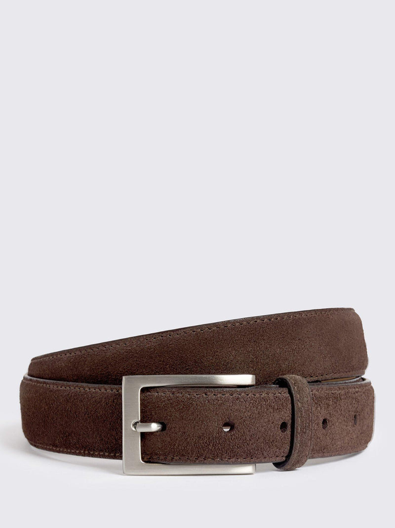 Moss suede leather belt in deep ink tone (British brand)