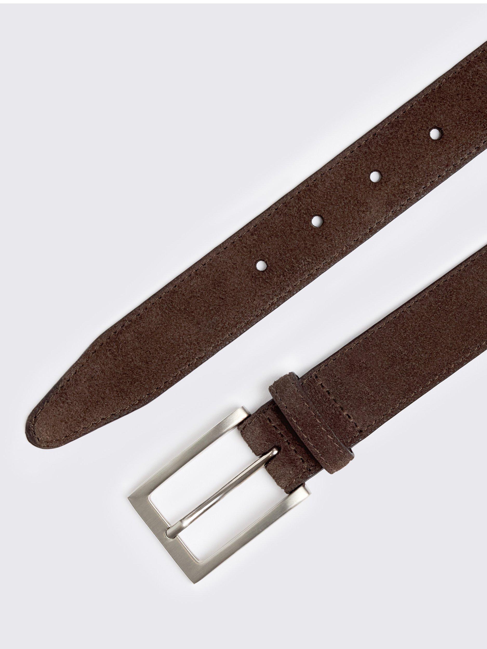 Moss suede leather belt in deep ink tone (British brand)