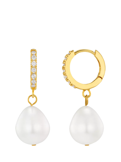 John Lewis Orelia Drop Pavé Huggie Hoop Earrings, Pearl/Gold- Buy online at McGrocer