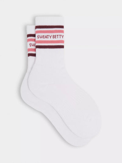 John Lewis Sweaty Betty Varsity Slogan Sports Socks White/Melrose Pink- Buy online at McGrocer