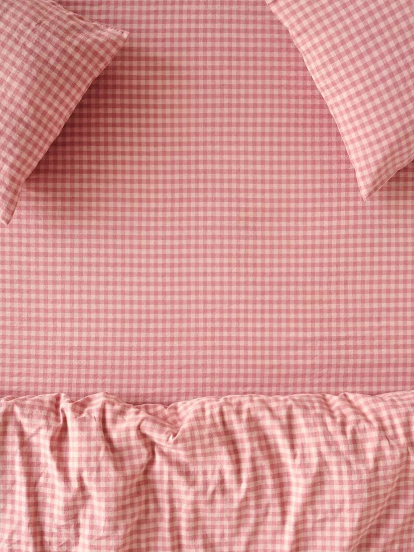 Piglet in Bed Colour Drenched Gingham Linen Blend Fitted Sheet Single