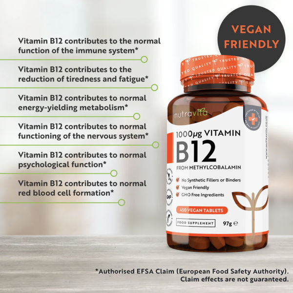 Nutravita Vitamin B12 supplement 1000mcg 450 tablets (British brand)