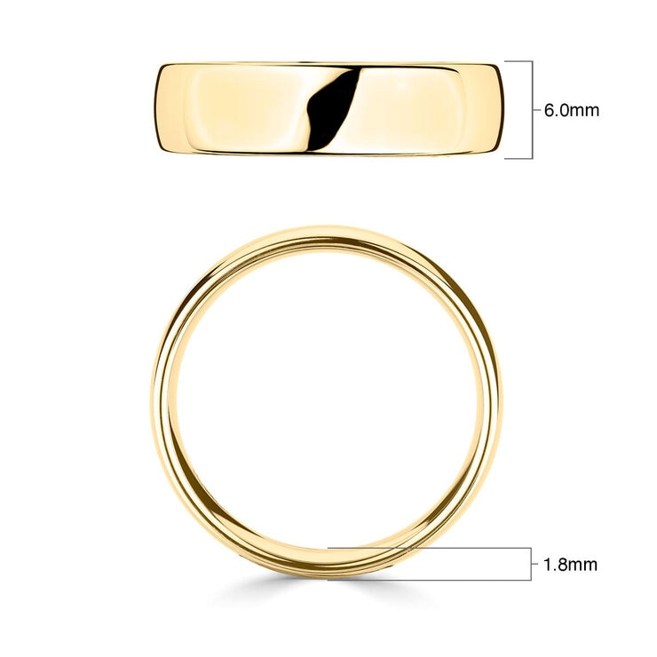 18ct yellow gold luxury court wedding ring 6mm (British brand)