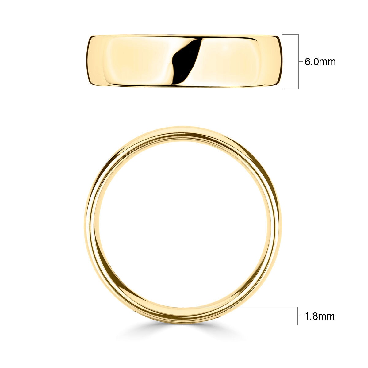 18ct yellow gold luxury court wedding ring 6mm (British brand)