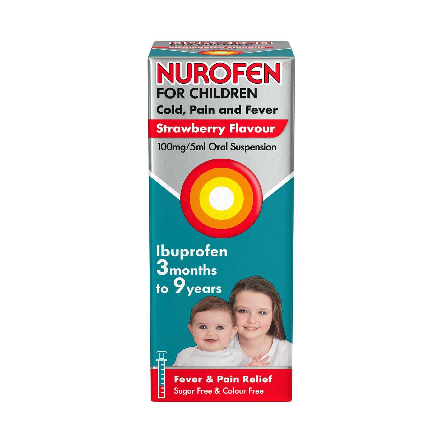 Nurofen Children Cold Pain Relief Strawberry Oral Suspension 100ml, imported from the UK