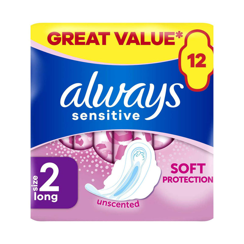 Always Sensitive Long Ultra sanitary towels 12-pad pack (British brand)