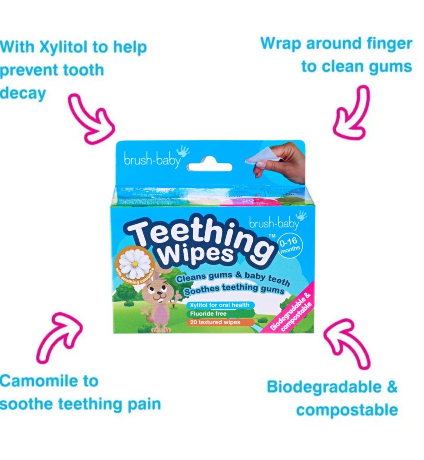 Brush-Baby Teething Wipes 20 Sachets - British product