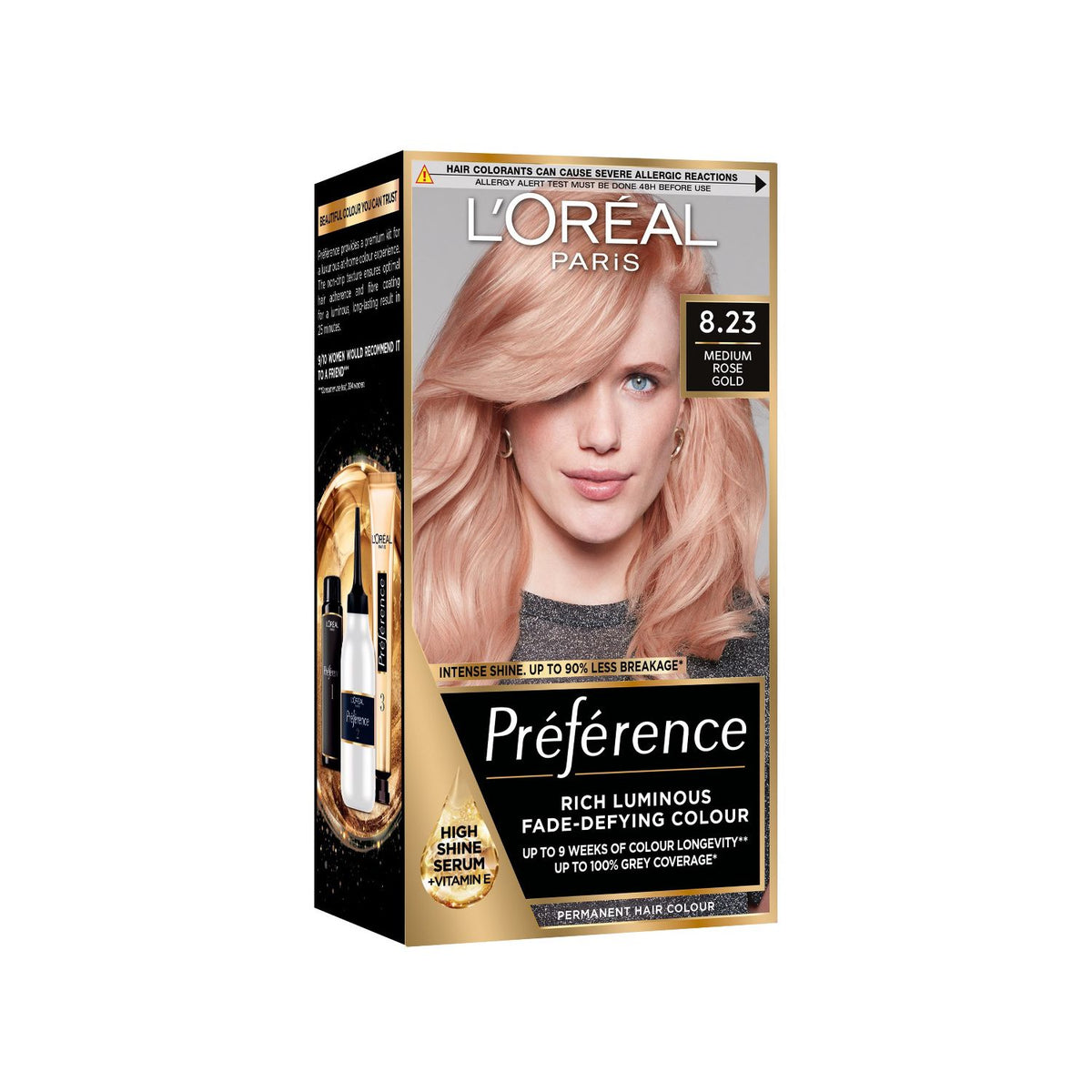 L'Oréal Paris Preference 8.23 Medium Rose Gold permanent hair colour, UK version