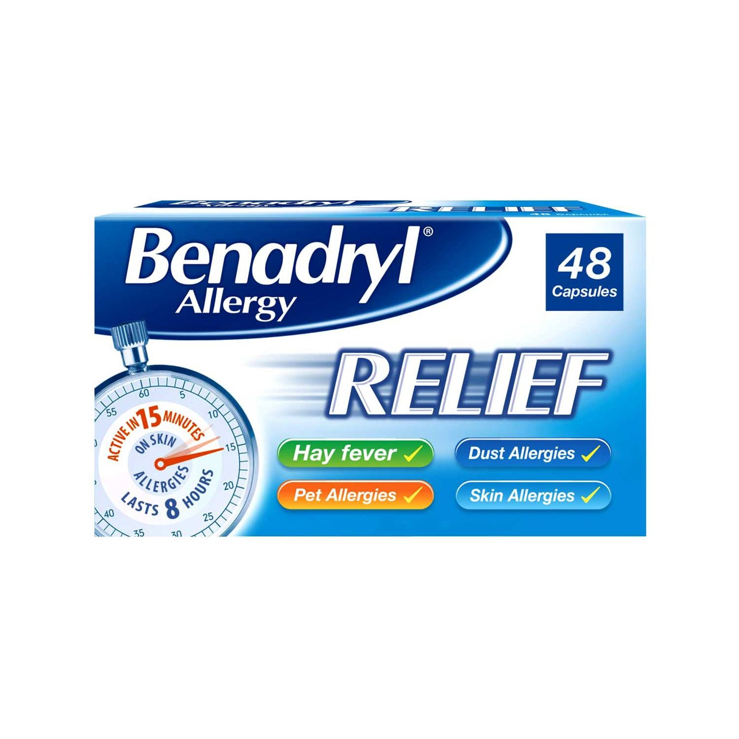 Benadryl allergy relief 48 capsules - British product