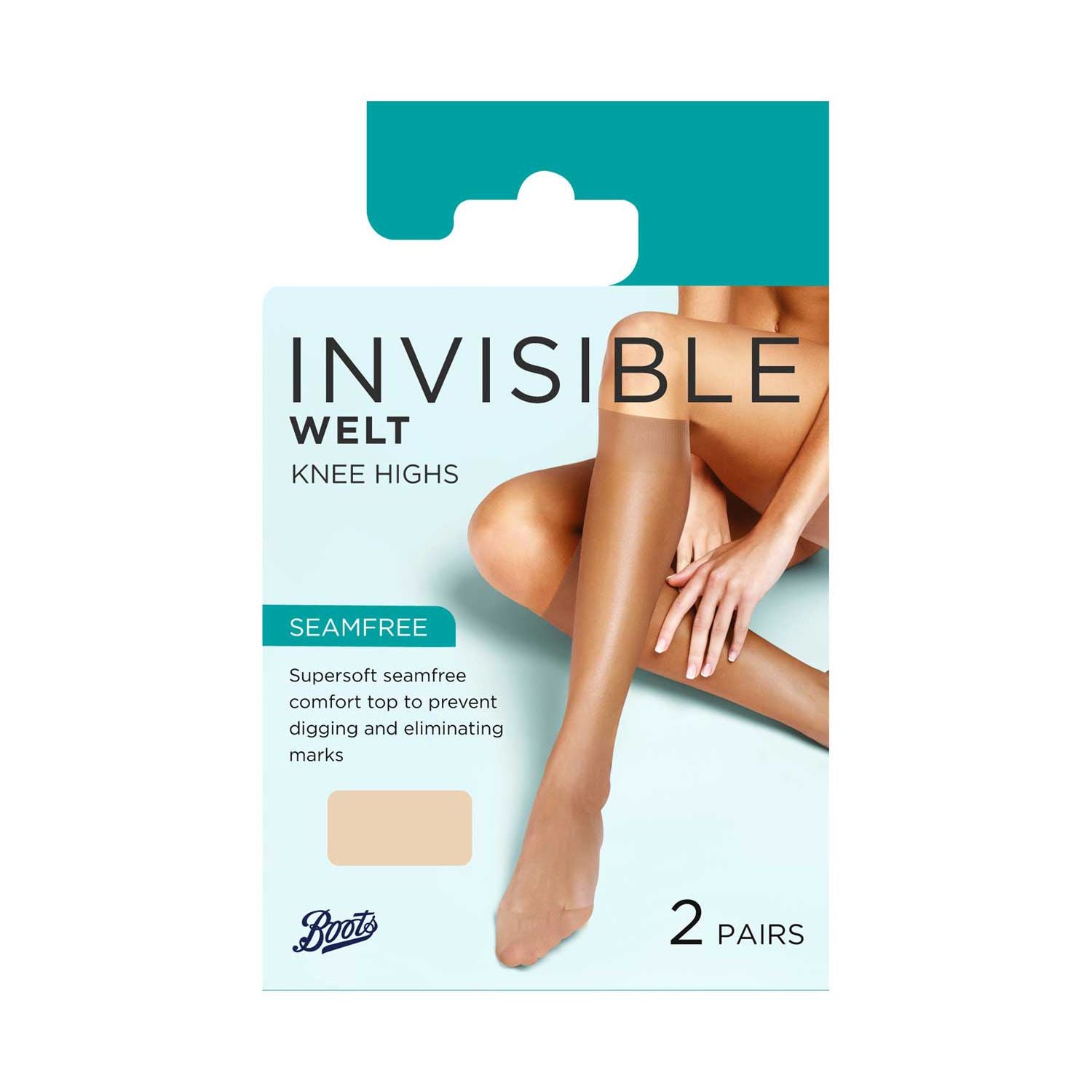 Boots Invisible Welt knee high socks nude 2 pair, UK version