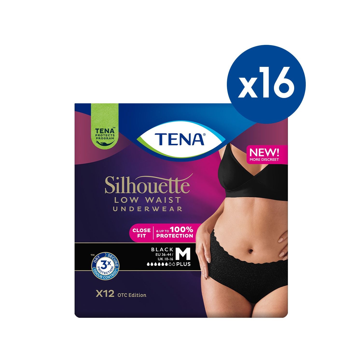 Tena Silhouette Plus incontinence pants medium low waist black, UK version