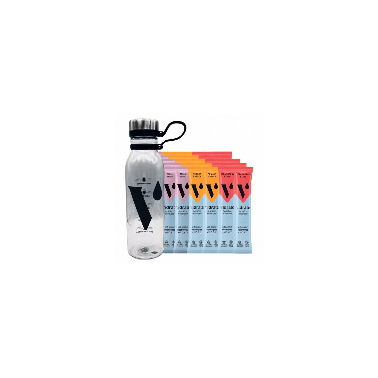 Vidrate electrolyte hydration starter pack with timer bottle, imported from the UK
