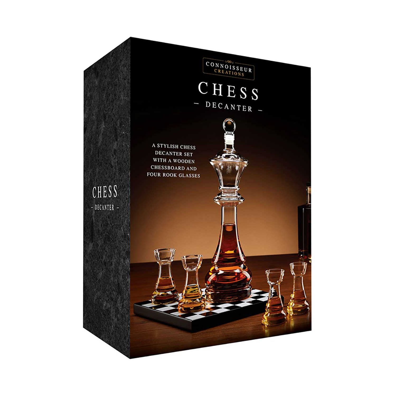 Connoisseur Creations chess decanter set with rook glasses (British brand)