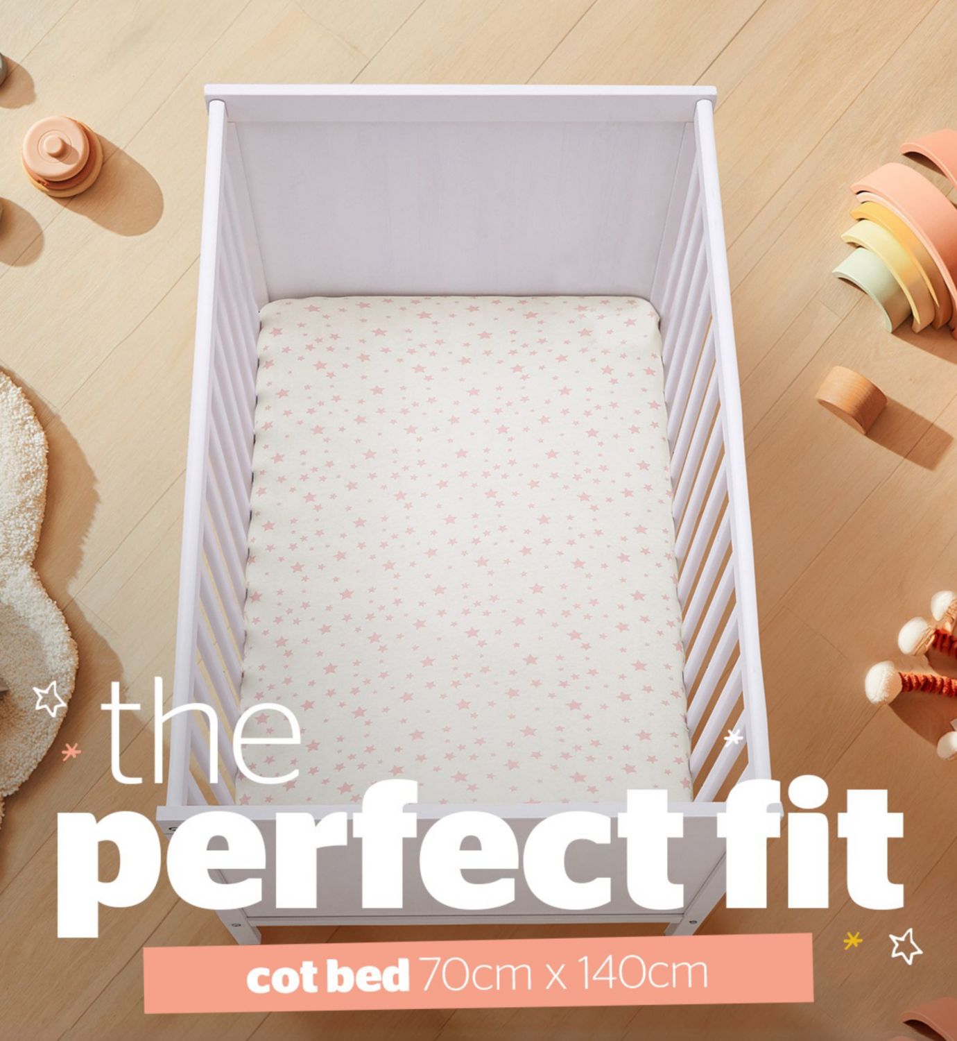 Silentnight fitted sheet pink star pattern cot bed 2 pack, UK version