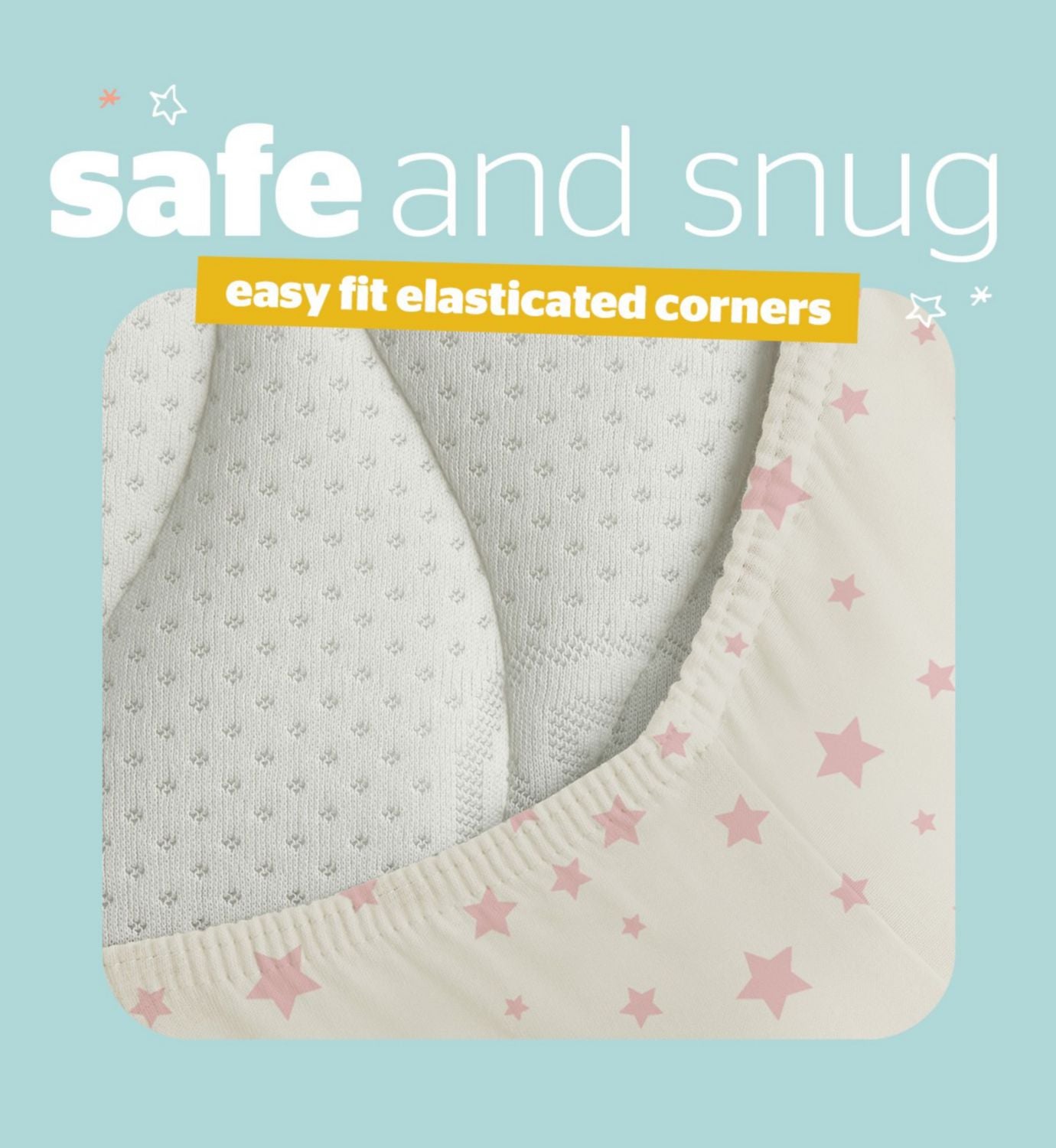 Silentnight fitted sheet pink star pattern cot bed 2 pack, UK version