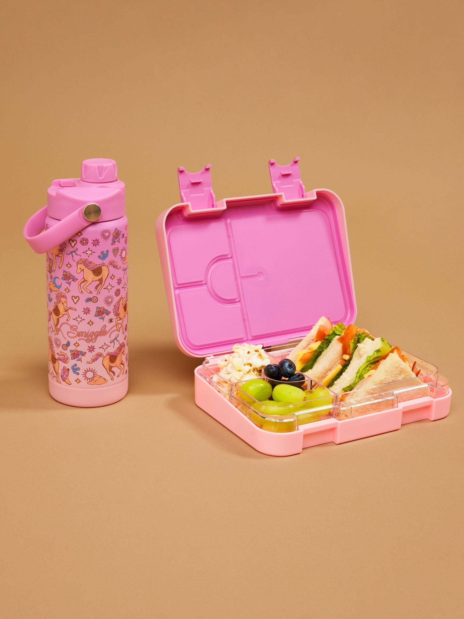 Smiggle pink wildflower medium bento lunchbox with compartments - British product