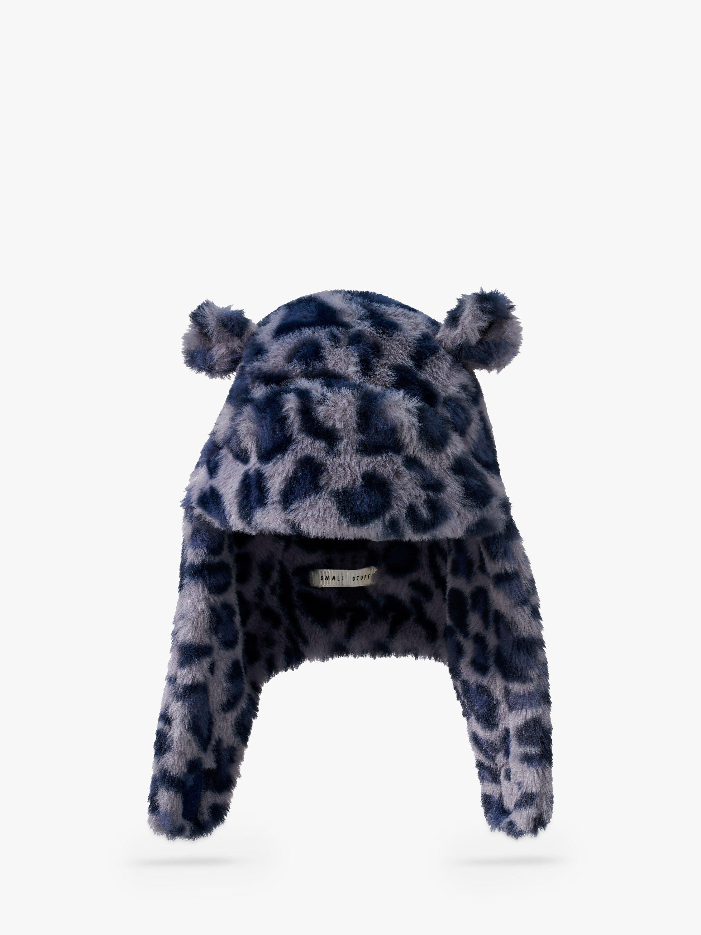 Small Stuff kids' leopard faux fur deerstalker hat in grey (British brand)