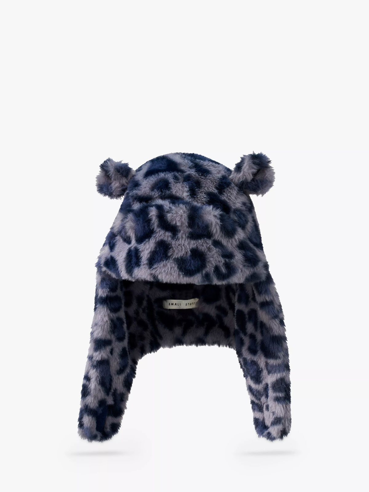 Small Stuff kids' leopard faux fur deerstalker hat in grey (British brand)