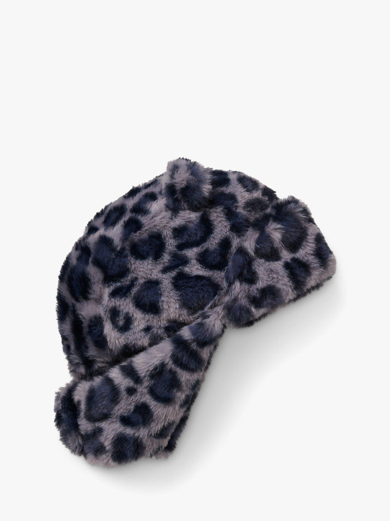 Small Stuff kids' leopard faux fur deerstalker hat in grey (British brand)