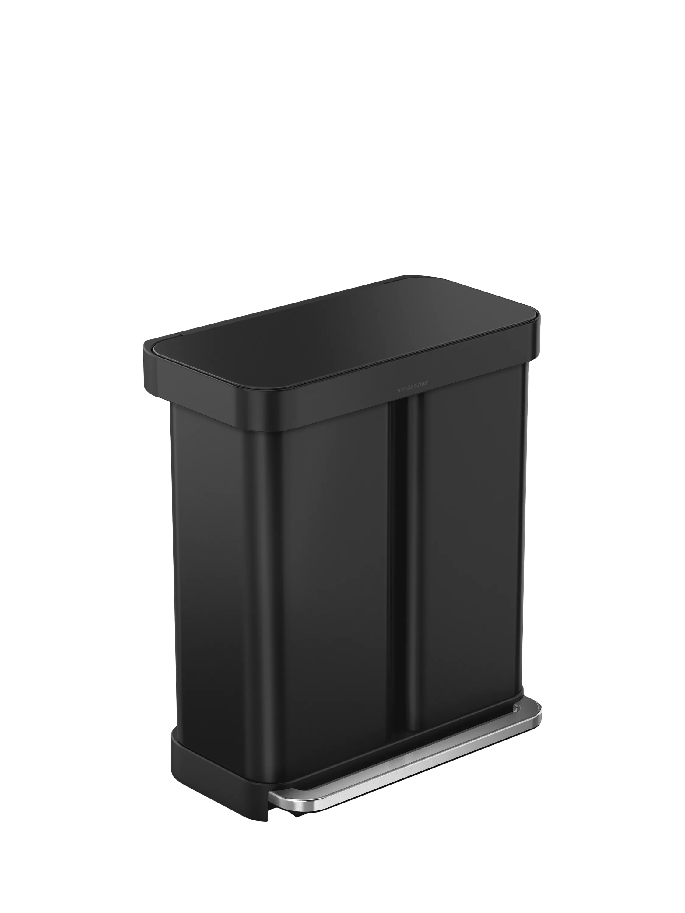 Simplehuman recycling pedal bin matte black steel 58L, imported from the UK