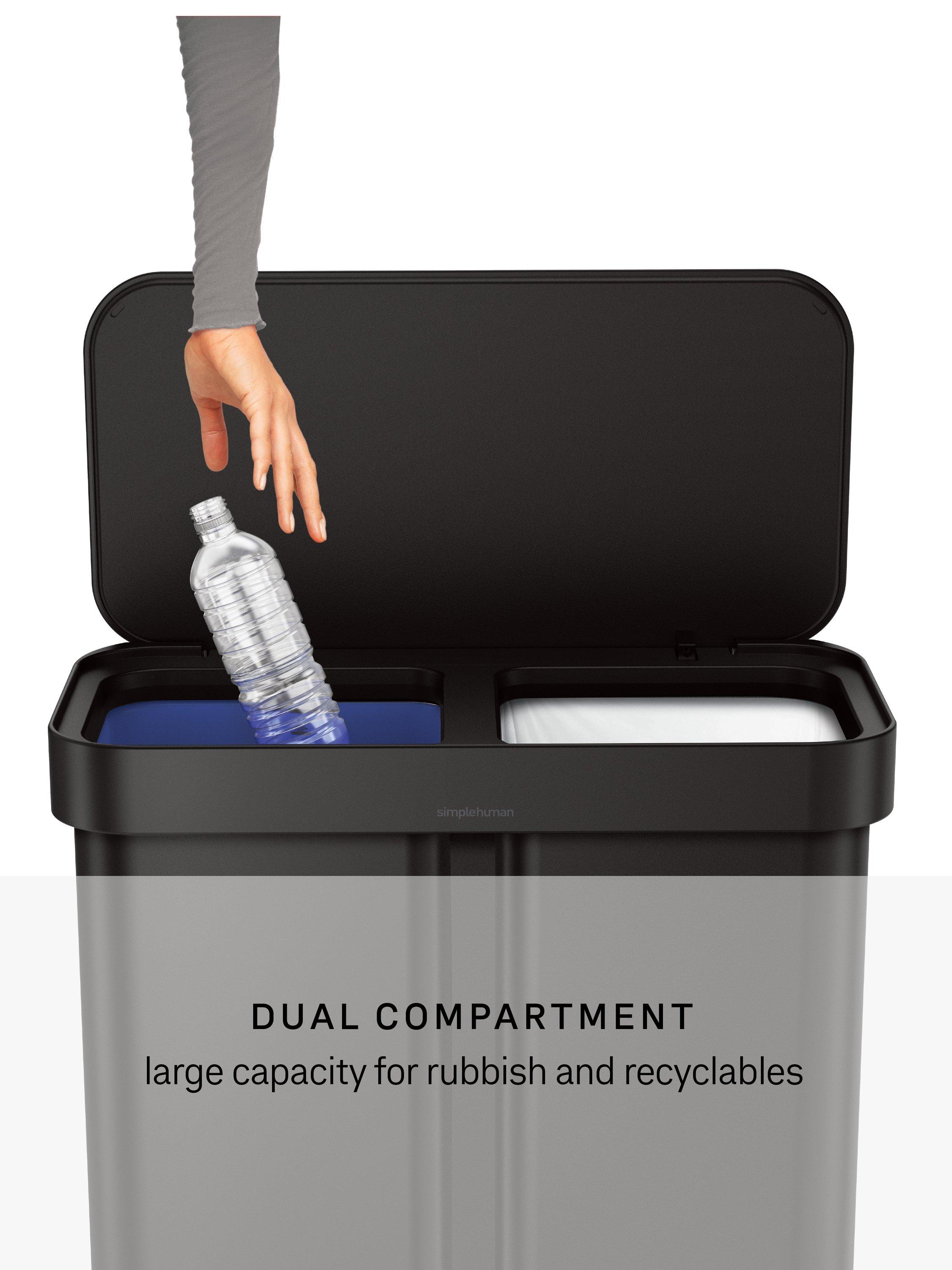 Simplehuman recycling pedal bin matte black steel 58L, imported from the UK