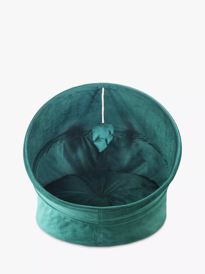 John Lewis Green Velvet Canopy Cat Bed with Hanging Toy- Buy online at McGrocer