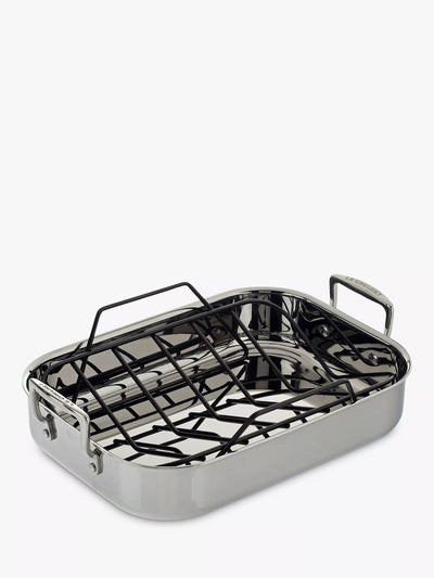 John Lewis Stainless Steel Roasting Pan with Non-Stick Rack, 35cm- Buy online at McGrocer