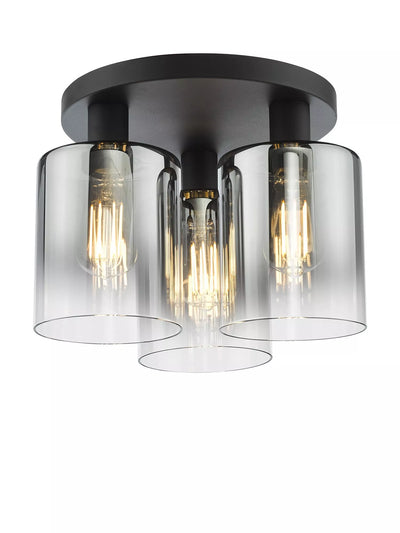 John Lewis Där Savannah Flush 3 Arm Ceiling Light, Black/Smoked- Buy online at McGrocer