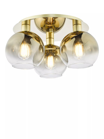 John Lewis Där Lycia Flush 3 Arm Mirror Ceiling Light in Gold/Ombre- Buy online at McGrocer
