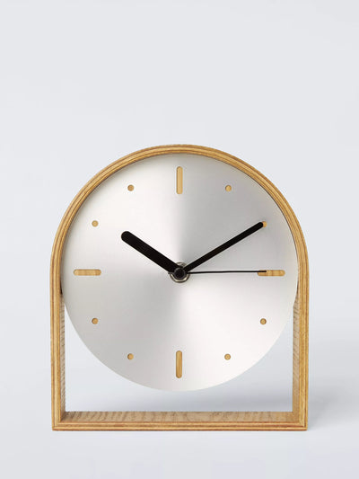 John Lewis John Lewis Mid-Century Mantel Clock, Brushed Aluminium/Natural- Buy online at McGrocer