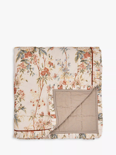 John Lewis Quilted Floral Throw with Box Frill Edge and Velvet Piping- Buy online at McGrocer