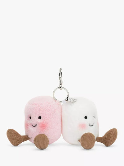 John Lewis Pastel Pink and Cream Marshmallow Bag Charm with Embroidered Faces and Corduroy Boots- Buy online at McGrocer