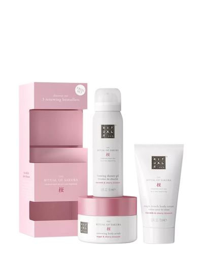 John Lewis Cherry Blossom Bodycare Gift Set with 125g Scrub, 70ml Cream, 50ml Shower Gel- Buy online at McGrocer