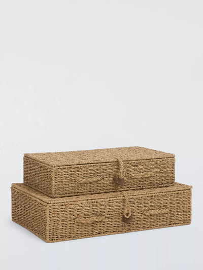 John Lewis John Lewis Seagrass Lidded Nesting Under Bed Storage Baskets, Set of 2, Natural- Buy online at McGrocer
