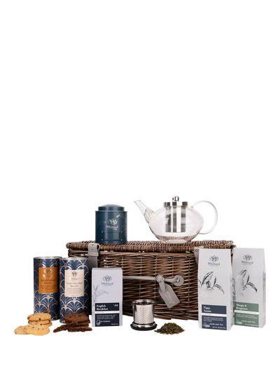 John Lewis Wicker Hamper with Tea Selection, Teapot, Infuser, Caddy, and Biscuits- Buy online at McGrocer