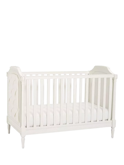 John Lewis Solid Poplar Wood Upholstered Convertible Cot with Adjustable Heights in French White- Buy online at McGrocer