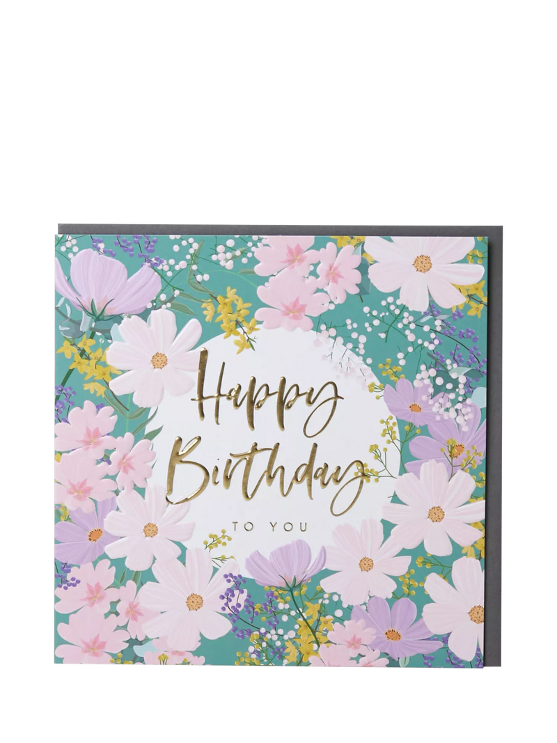 Belly Button Designs flowers birthday card with grey envelope - British product