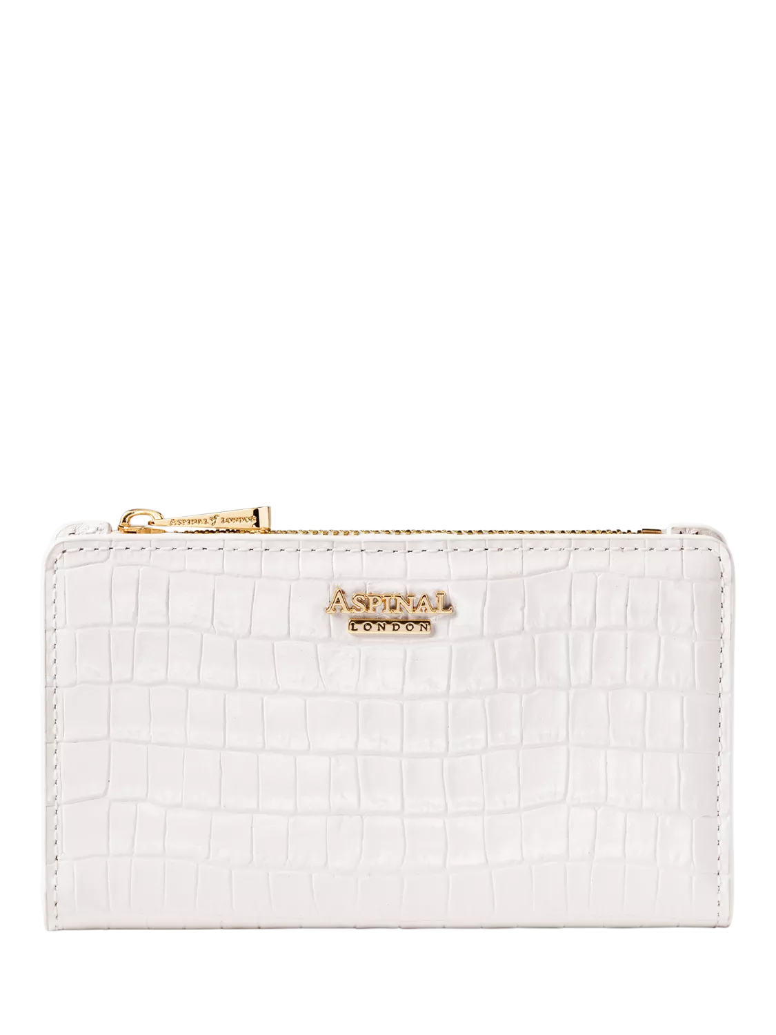 Aspinal of London Mayfair Faux Patent Croc Leather Coin & Card Bifold Purse, Chalk White