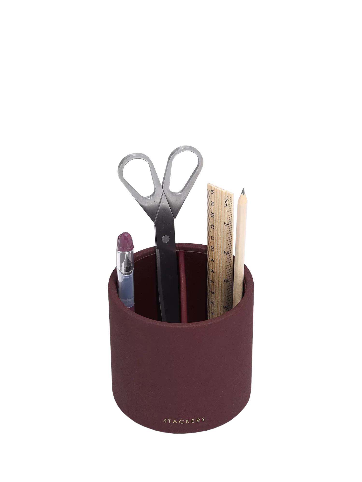 Stackers Garnet pen pot faux leather desk organiser, imported from the UK