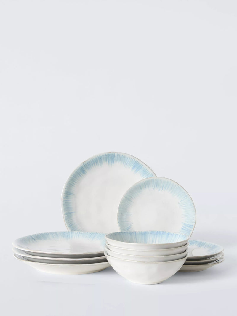 John Lewis blue stoneware dinnerware set 12 piece, imported from the UK