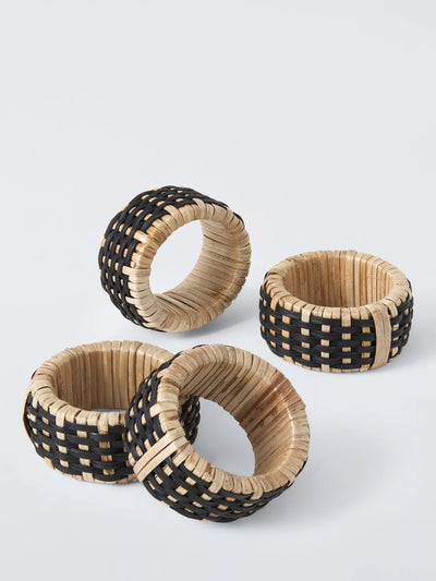 John Lewis John Lewis Rustic Woven Cane Napkin Rings, Set of 4, Natural/Black- Buy online at McGrocer