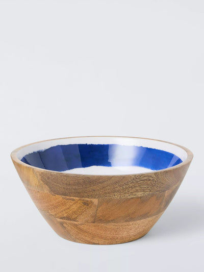 John Lewis John Lewis Coastal Mango Wood Salad Bowl, Blue/Natural, 24cm- Buy online at McGrocer