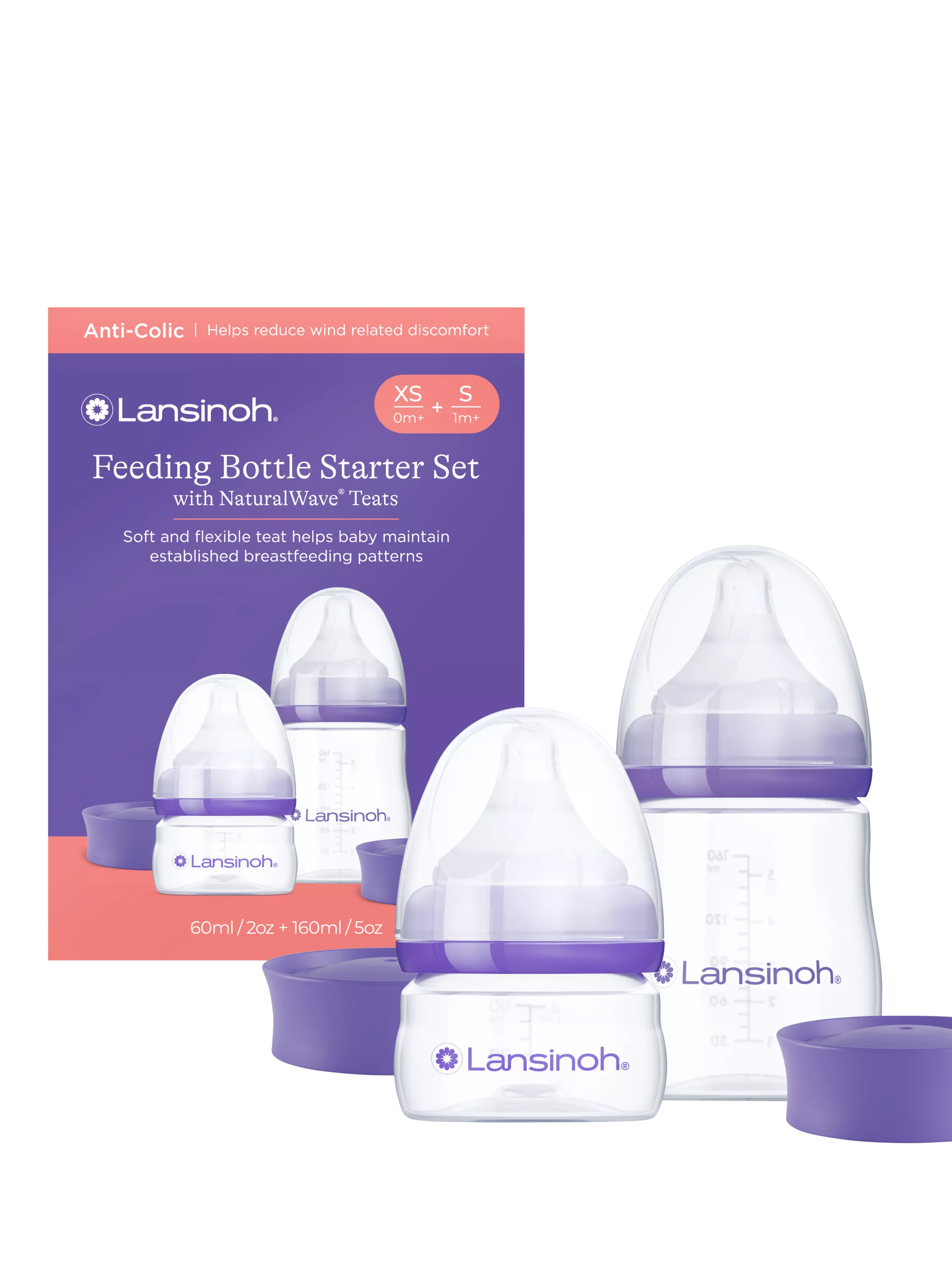 Lansinoh NaturalWave feeding bottle starter set, imported from the UK