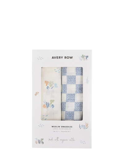 John Lewis Avery Row Muslin Cotton Swaddle Pack of 2, Coastline/Waves- Buy online at McGrocer