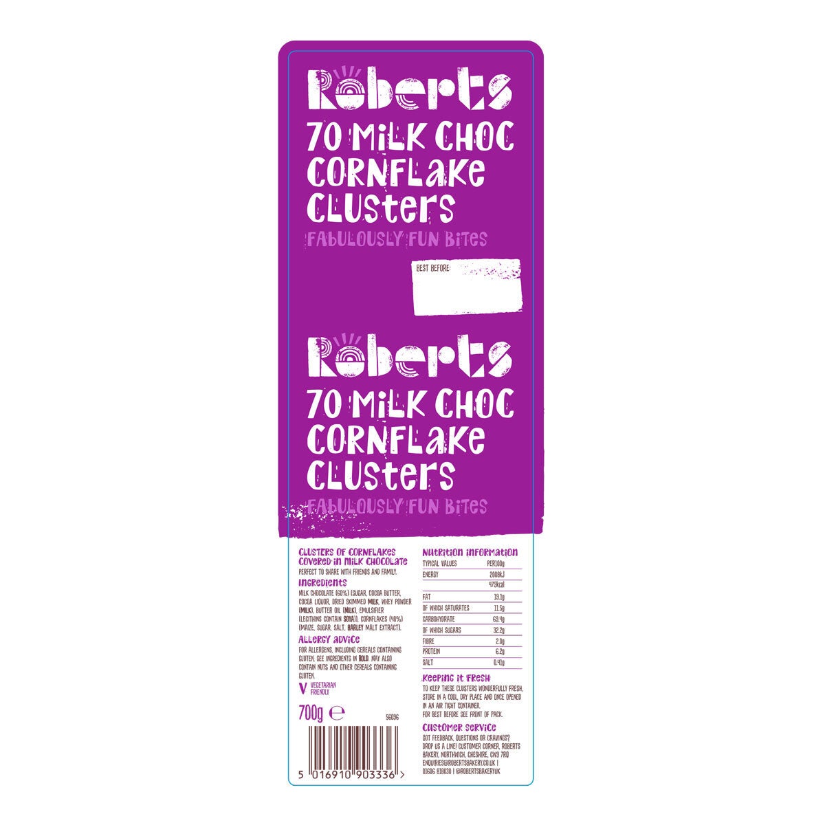 Roberts milk chocolate cornflake clusters 700g, imported from the UK